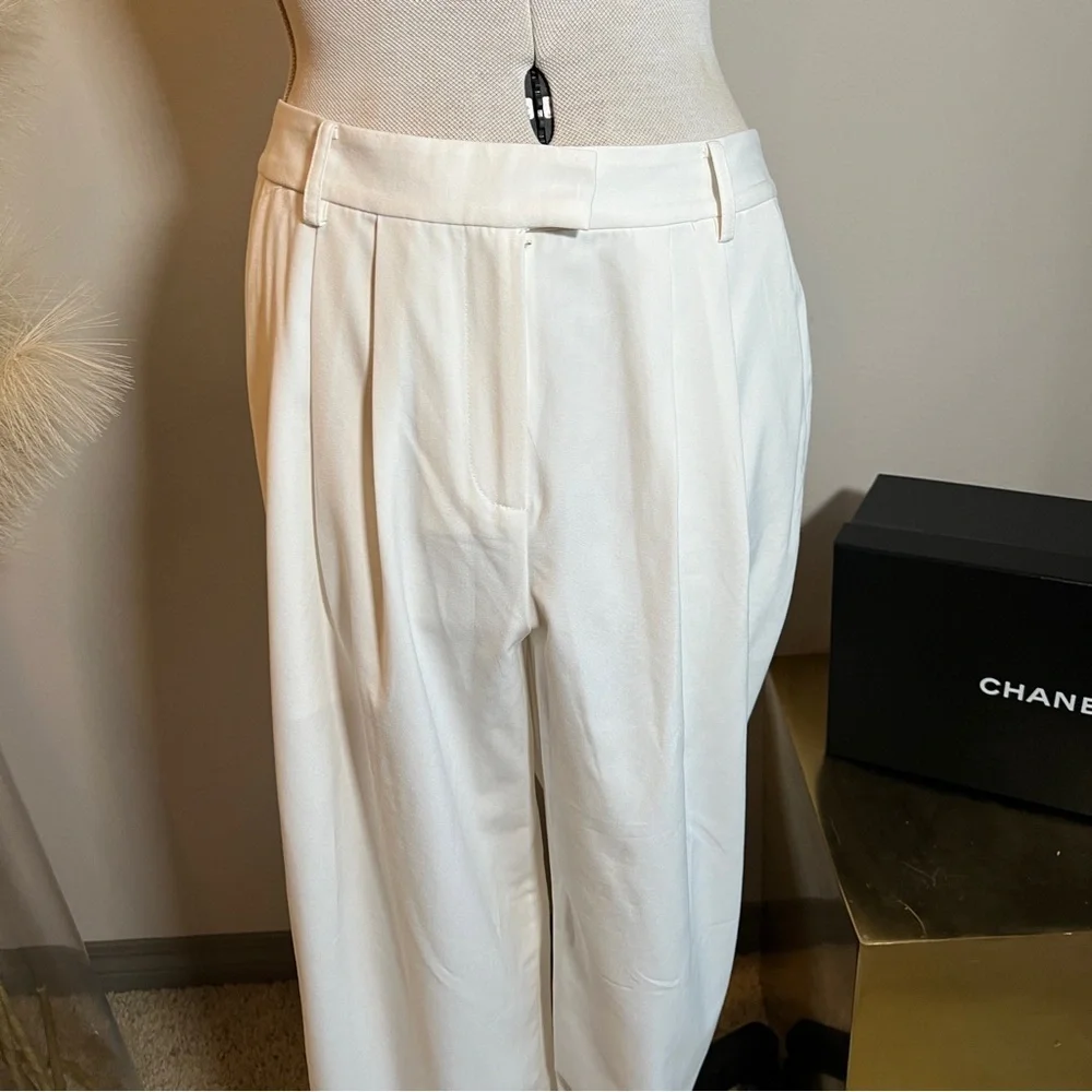 Ivory Pleated High Waist Straight Trousers - Picture 16 of 16